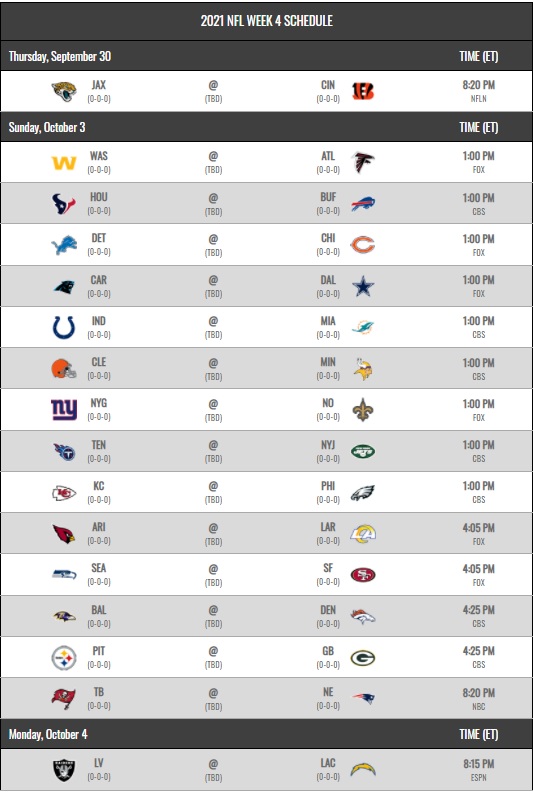 NFL Week 4 Schedule