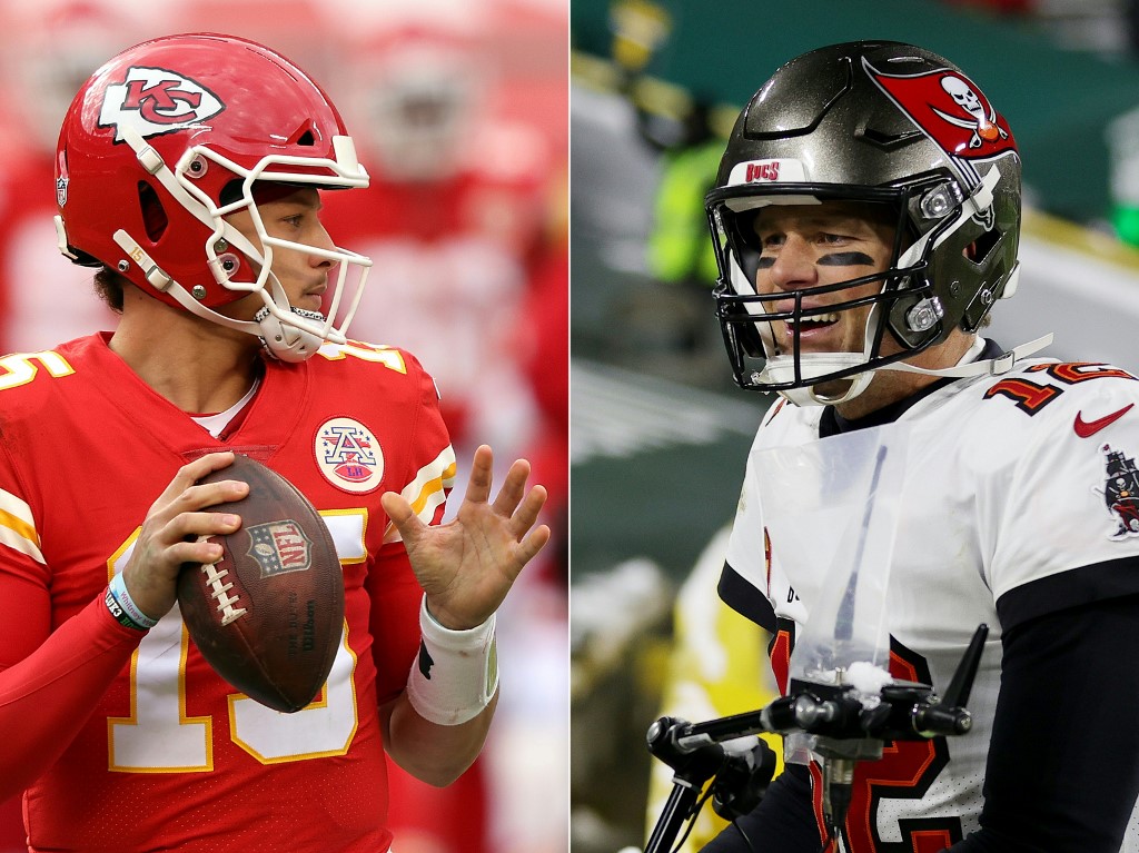 Kansas City Chiefs quarterback, Patrick Mahomes, and Tampa Bay Buccaneers quarterback, Tom Brady.
