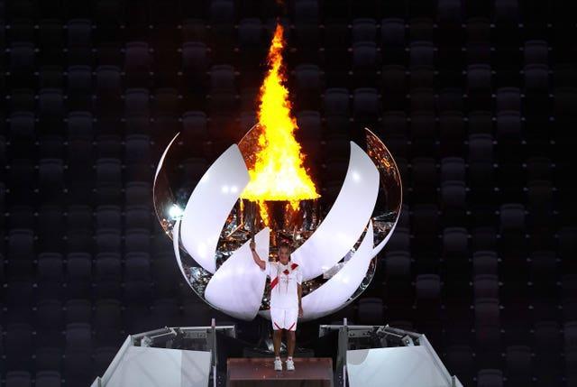 Naomi Osaka lighting the Olympic Cauldron commencing the start of the Tokyo Olympics