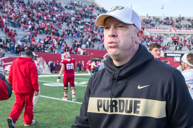 Purdue Head Coach Jeff Brohm react after a game against the Indiana Hoosiers. Trevor Ruszkowski/ USA TOODAY SPORTS