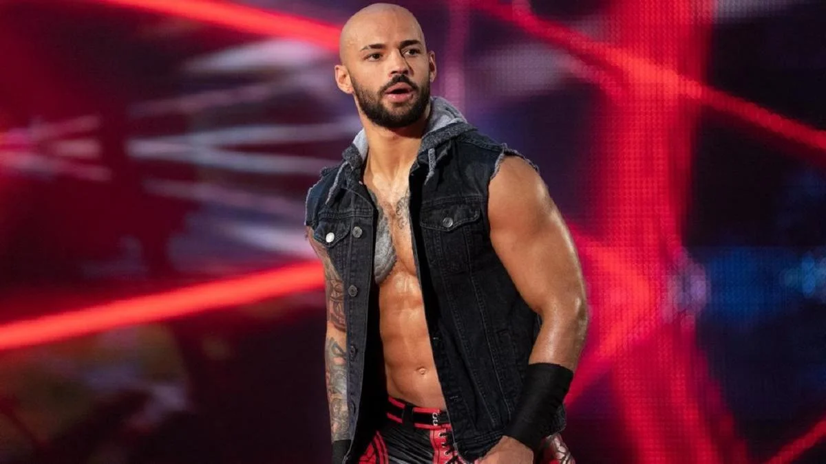 WWE superstar Ricochet makes his entrance.