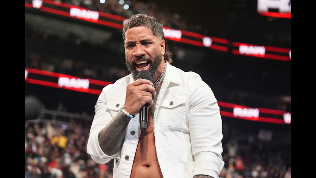 Jey Uso cutting a promo on an episode of Monday Night RAW.